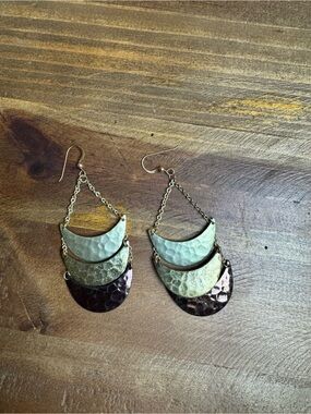 Triple Crescent Moon Hammered Metal Earrings